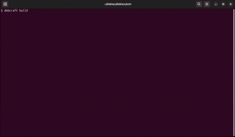 Running debcraft build in a Debian packaging git repository for the entr package