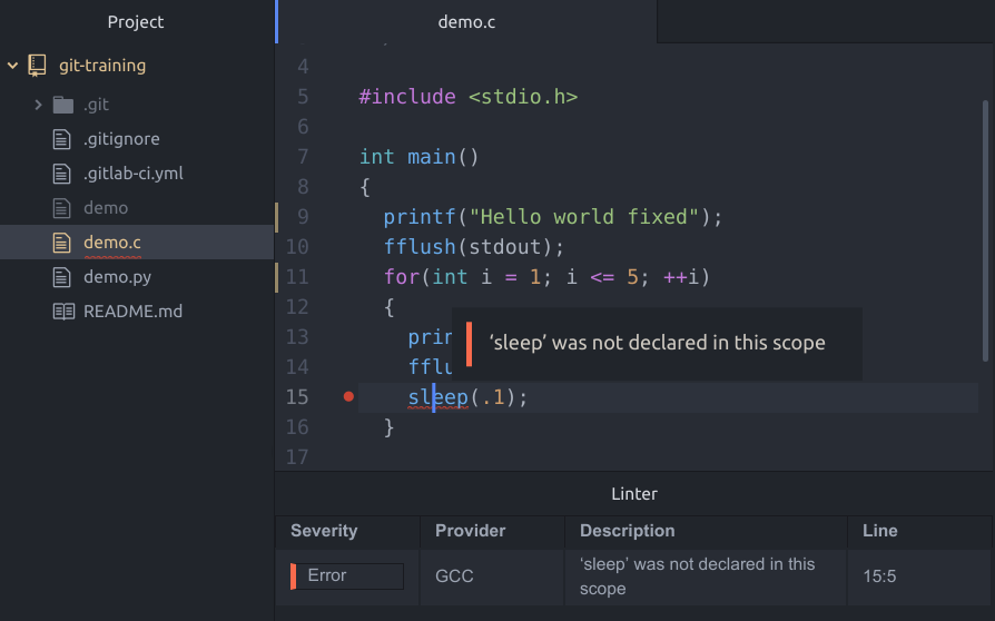 Atom/Pulsar git and linter integrations in action
