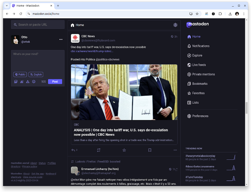 Screenshot of Mastodon