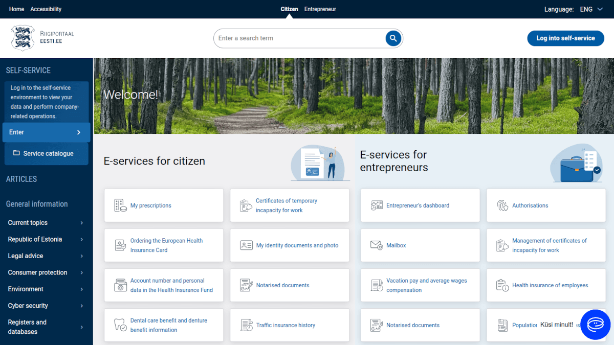 The main eServices portal in Estonia: eesti.ee