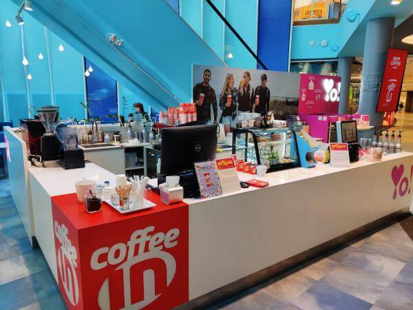 Nobody is stealing anything from the unattended coffee shop while staff is having a break at Ülemiste shopping mall