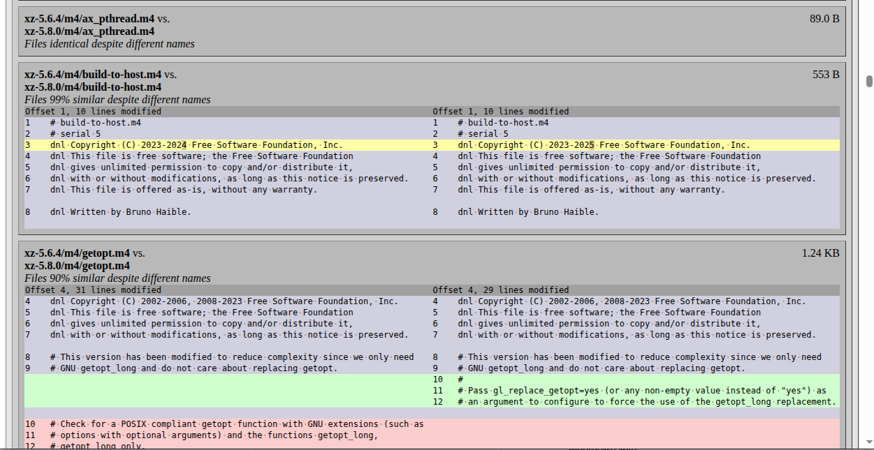 Inspecting diffoscope output of differences between two XZ Utils releases